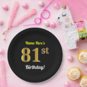 Zwart, Faux Gold 81st verjaardag + Aangepaste naam Papieren Bordje (Feest)