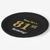 Zwart, Faux Gold 81st verjaardag + Aangepaste naam Papieren Bordje (Gekanteld)