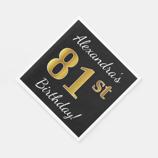 Zwart, Faux Gold 81st verjaardag + Aangepaste naam Servetten (Hoek)