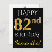 Zwart, Faux Gold 82e verjaardag + Eigen naam Briefkaart (Voorkant / Achterkant)