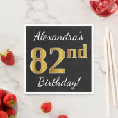 Zwart, Faux Gold 82e verjaardag + Eigen naam Servetten (Insitu)