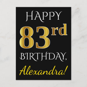 Zwart, Faux Gold 83rd Birthday + Eigen naam Briefkaart