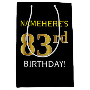 Zwart, Faux Gold 83rd Birthday + Eigen naam Medium Cadeauzakje