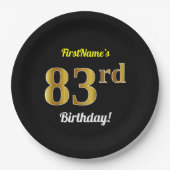 Zwart, Faux Gold 83rd Birthday + Eigen naam Papieren Bordje (Voorkant)