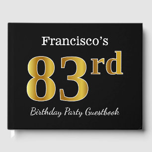 Zwart, Faux Gold 83rd Birthday Party + aangepaste  Gastenboek