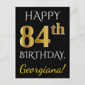 Zwart, Faux Gold 84th Birthday + Eigen naam Briefkaart (Voorkant)