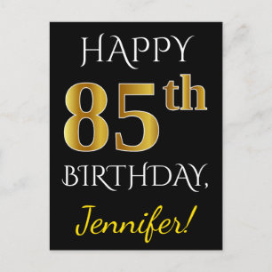 Zwart, Faux Gold 85th Birthday + Eigen naam Briefkaart