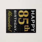 Zwart, Faux Gold 85th Birthday + Eigen naam Legpuzzel (Horizontaal)