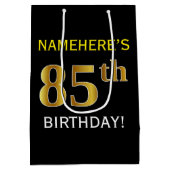 Zwart, Faux Gold 85th Birthday + Eigen naam Medium Cadeauzakje (Achterkant)