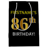 Zwart, Faux Gold 86th Birthday + Aangepaste naam Medium Cadeauzakje (Voorkant)