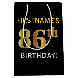 Zwart, Faux Gold 86th Birthday + Aangepaste naam Medium Cadeauzakje