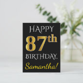Zwart, Faux Gold 87th Birthday + Eigen naam Briefkaart (Staand voorkant)