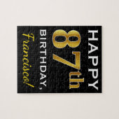 Zwart, Faux Gold 87th Birthday + Eigen naam Legpuzzel (Horizontaal)