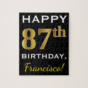Zwart, Faux Gold 87th Birthday + Eigen naam Legpuzzel