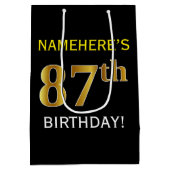 Zwart, Faux Gold 87th Birthday + Eigen naam Medium Cadeauzakje (Achterkant)