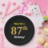 Zwart, Faux Gold 87th Birthday + Eigen naam Papieren Bordje (Feest)