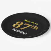 Zwart, Faux Gold 87th Birthday + Eigen naam Papieren Bordje (Gekanteld)