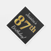 Zwart, Faux Gold 87th Birthday + Eigen naam Servetten (Hoek)