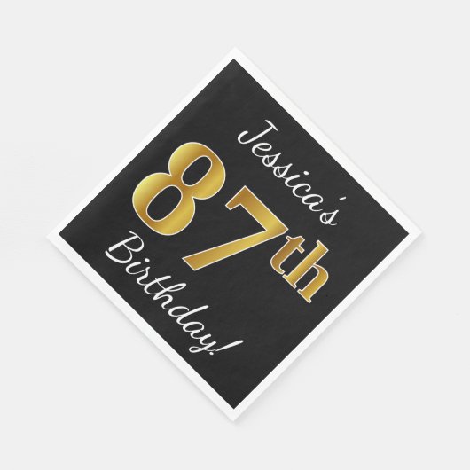 Zwart, Faux Gold 87th Birthday + Eigen naam Servetten (Hoek)