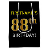 Zwart, Faux Gold 88th Birthday + Eigen naam Medium Cadeauzakje (Achterkant)
