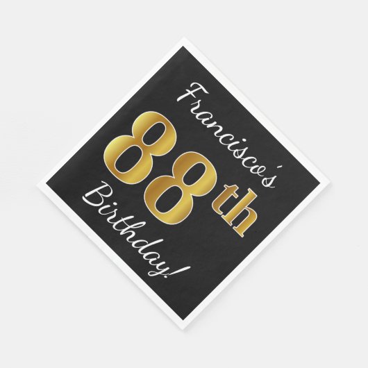 Zwart, Faux Gold 88th Birthday + Eigen naam Servetten (Hoek)