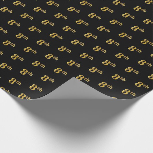 Zwart, Faux Gold 8th (achtste) Event Wrapping Pape Cadeaupapier (Hoek)
