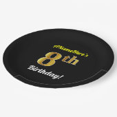 Zwart, Faux Gold 8th Birthday + Eigen naam Papieren Bordje (Gekanteld)
