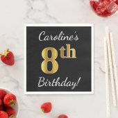 Zwart, Faux Gold 8th Birthday + Eigen naam Servetten (Insitu)