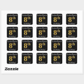 Zwart, Faux Gold 8th Birthday + Eigen naam Vierkante Sticker (Vel)