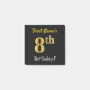 Zwart, Faux Gold 8th Birthday, met aangepaste naam Post-it® Notes