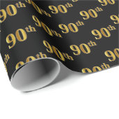 Zwart, Faux Gold 90ste (negentigste) Evenement Cadeaupapier (Rol Hoek)