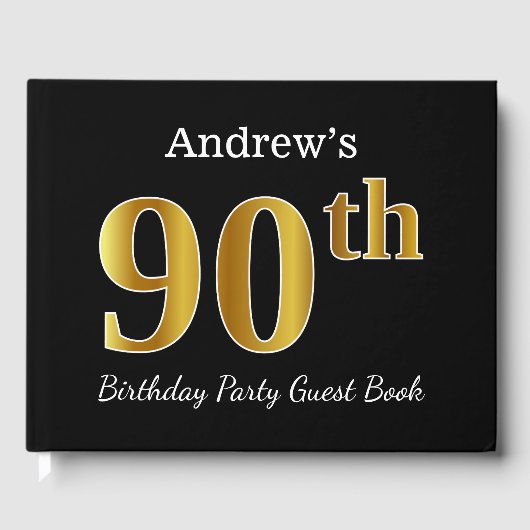 Zwart, Faux Gold 90ste verjaardagsfeestje + aangep Gastenboek (Voorkant)