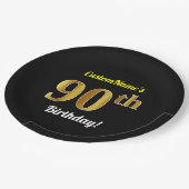 Zwart, Faux Gold 90th Birthday + Aangepaste naam Papieren Bordje (Gekanteld)