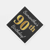 Zwart, Faux Gold 90th Birthday + Aangepaste naam Servet (Hoek)