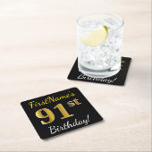 Zwart, Faux Gold 91st verjaardag + Aangepaste naam Kartonnen Onderzetters (Insitu)