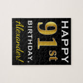 Zwart, Faux Gold 91st verjaardag + Aangepaste naam Legpuzzel (Horizontaal)