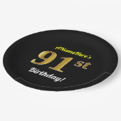 Zwart, Faux Gold 91st verjaardag + Aangepaste naam Papieren Bordje (Gekanteld)