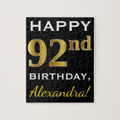 Zwart, Faux Gold 92e verjaardag + Aangepaste naam Legpuzzel (Verticaal)