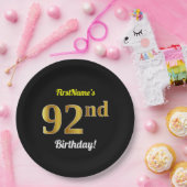 Zwart, Faux Gold 92e verjaardag + Aangepaste naam Papieren Bordje (Feest)