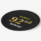 Zwart, Faux Gold 92e verjaardag + Aangepaste naam Papieren Bordje (Gekanteld)