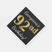 Zwart, Faux Gold 92e verjaardag + Aangepaste naam Servetten (Hoek)