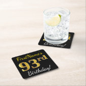 Zwart, Faux Gold 93rd Birthday + Aangepaste naam Kartonnen Onderzetters (Insitu)