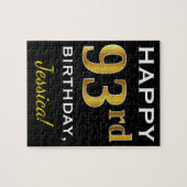 Zwart, Faux Gold 93rd Birthday + Aangepaste naam Legpuzzel (Horizontaal)
