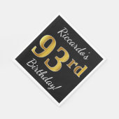 Zwart, Faux Gold 93rd Birthday + Aangepaste naam Servet (Hoek)