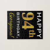 Zwart, Faux Gold 94th Birthday + Eigen naam Legpuzzel (Horizontaal)