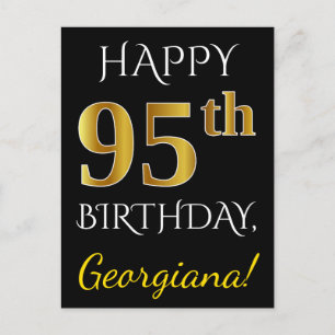 Zwart, Faux Gold 95th Birthday + Eigen naam Briefkaart