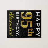 Zwart, Faux Gold 95th Birthday + Eigen naam Legpuzzel (Horizontaal)