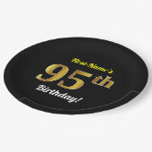 Zwart, Faux Gold 95th Birthday + Eigen naam Papieren Bordje (Gekanteld)