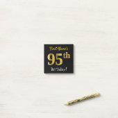 Zwart, Faux Gold 95th Birthday, met aangepaste naa Post-it® Notes (Op bureau)