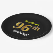 Zwart, Faux Gold 96th Birthday + Aangepaste naam Papieren Bordje (Gekanteld)